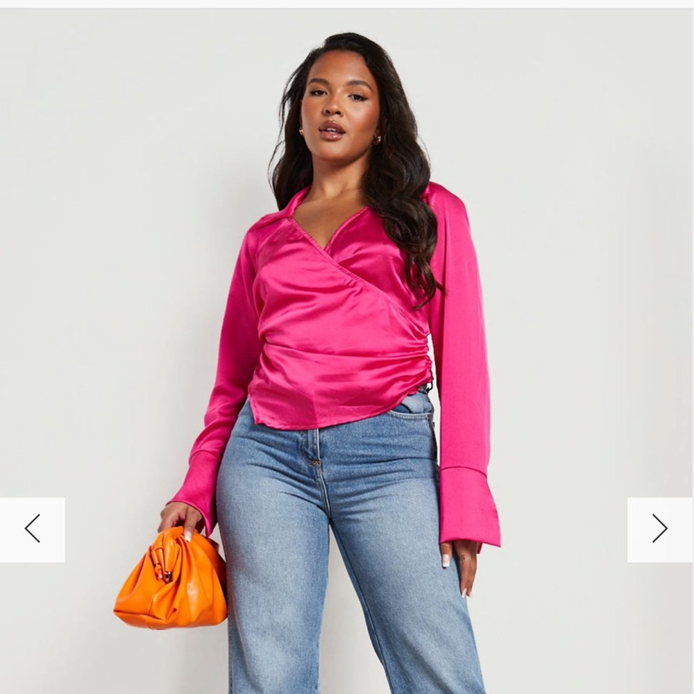 PLUS SATIN BUTTON SIDE CROP BLOUSE